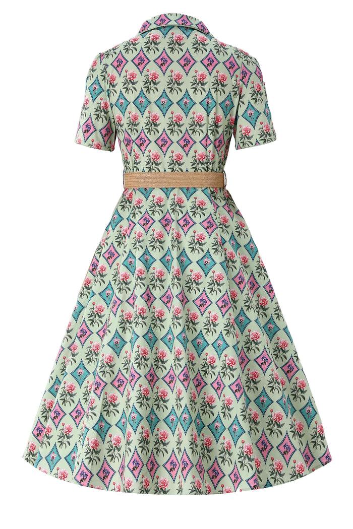 Dolly & Dotty Mabel Quatrefoil Floral Midi Shirt Dress