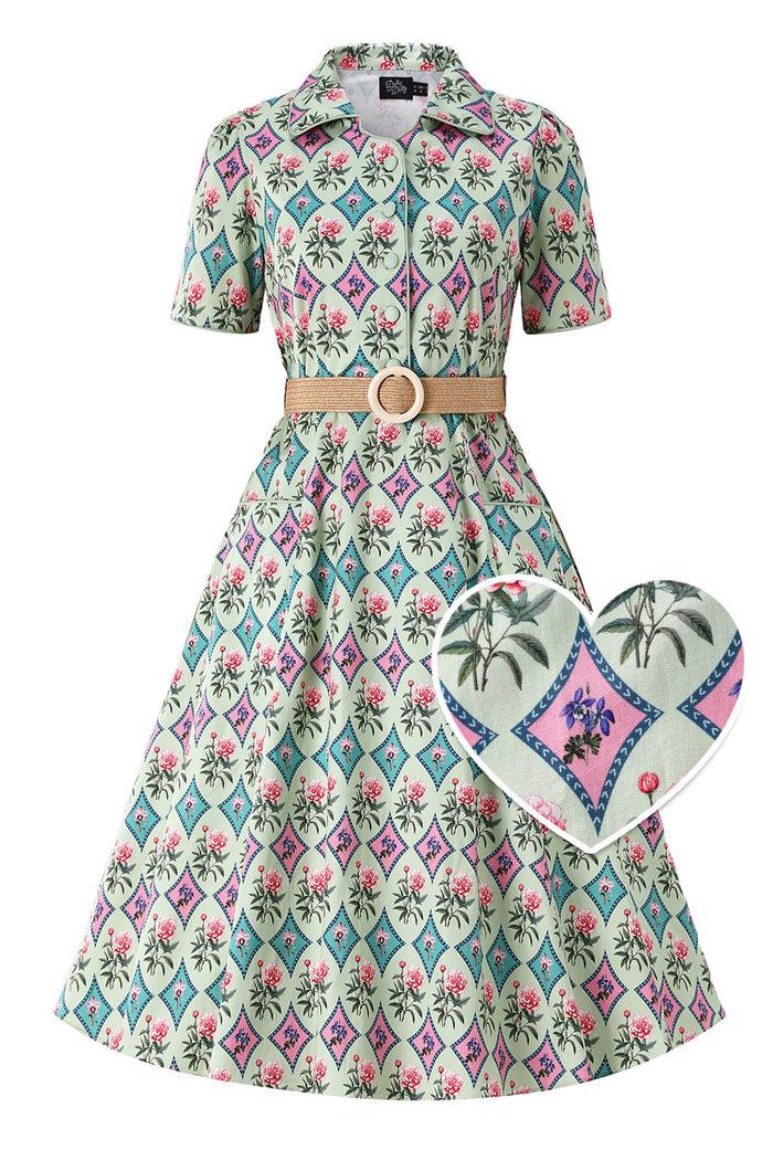dolly & dotty Mabel Quatrefoil Floral Midi Shirt Dress