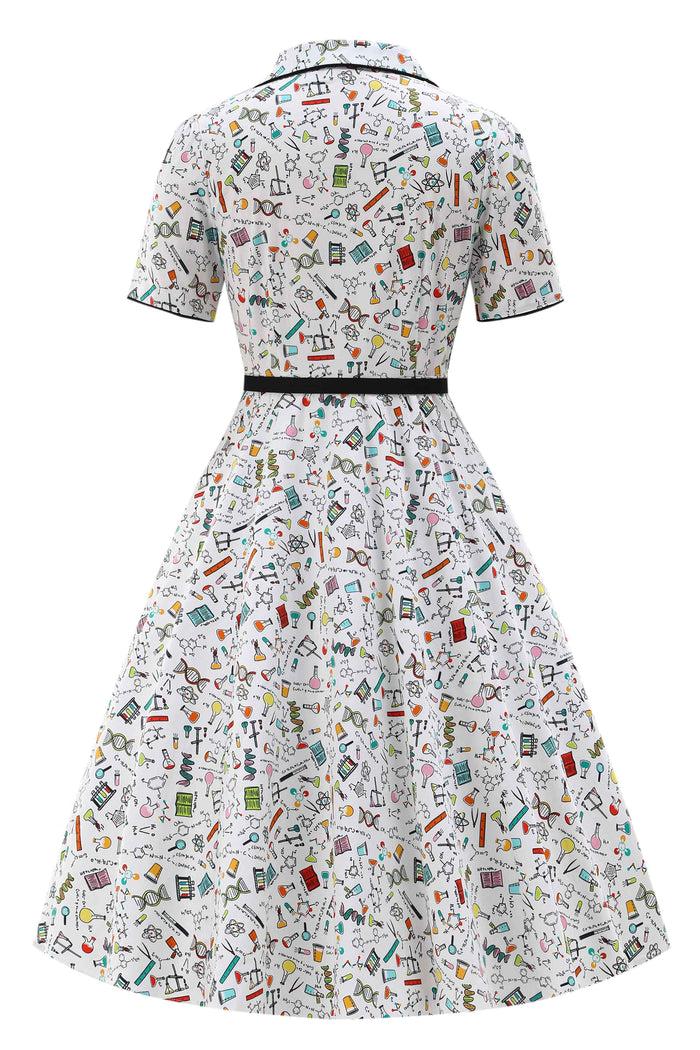 Dolly & Dotty Mabel Science Midi Shirt Dress In White