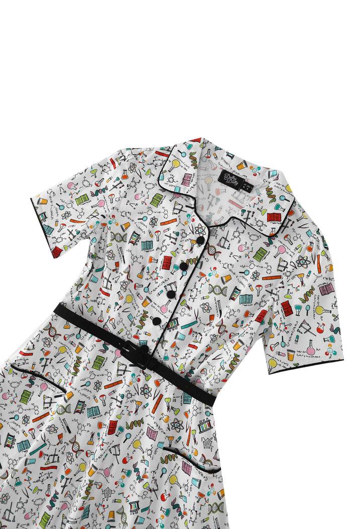 Dolly & Dotty Mabel Science Midi Shirt Dress In White