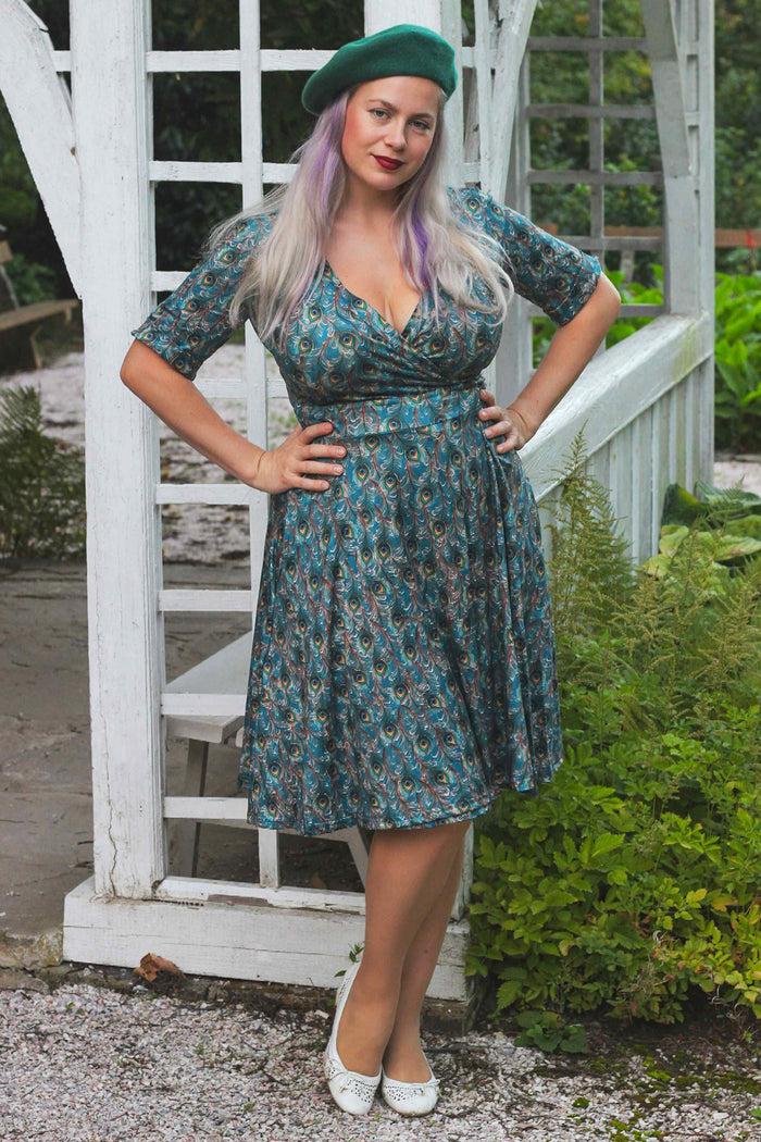 Dolly & Dotty Matilda Blue Peacock Feather Wrap Dress