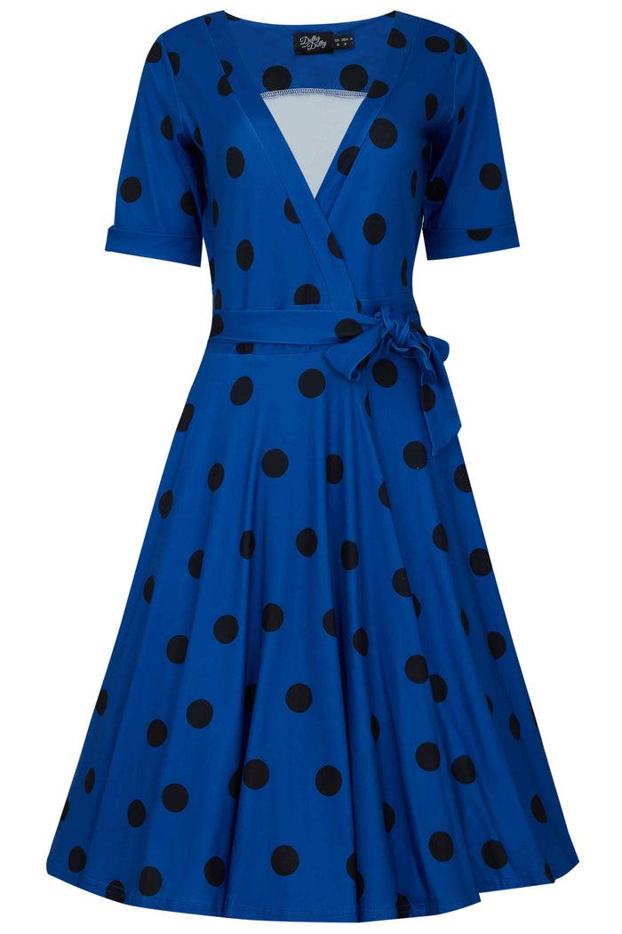 dolly & dotty Matilda Royal Blue Polka Dot Wrap Dress
