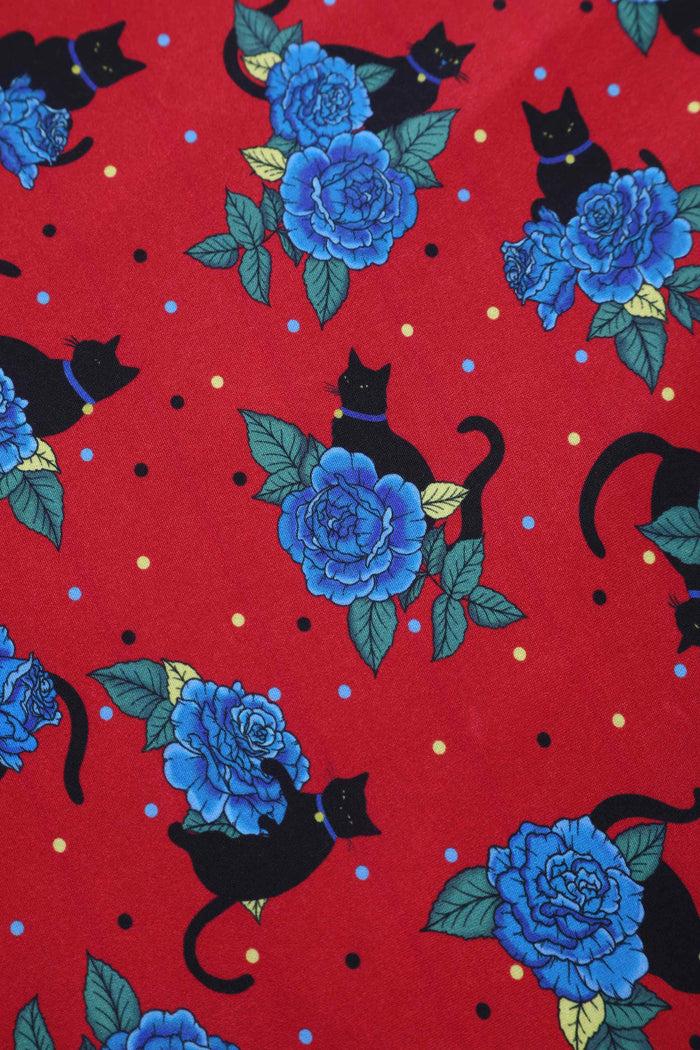 Dolly & Dotty Matilda Vintage Black Cat & Rose Wrap Dress In Red