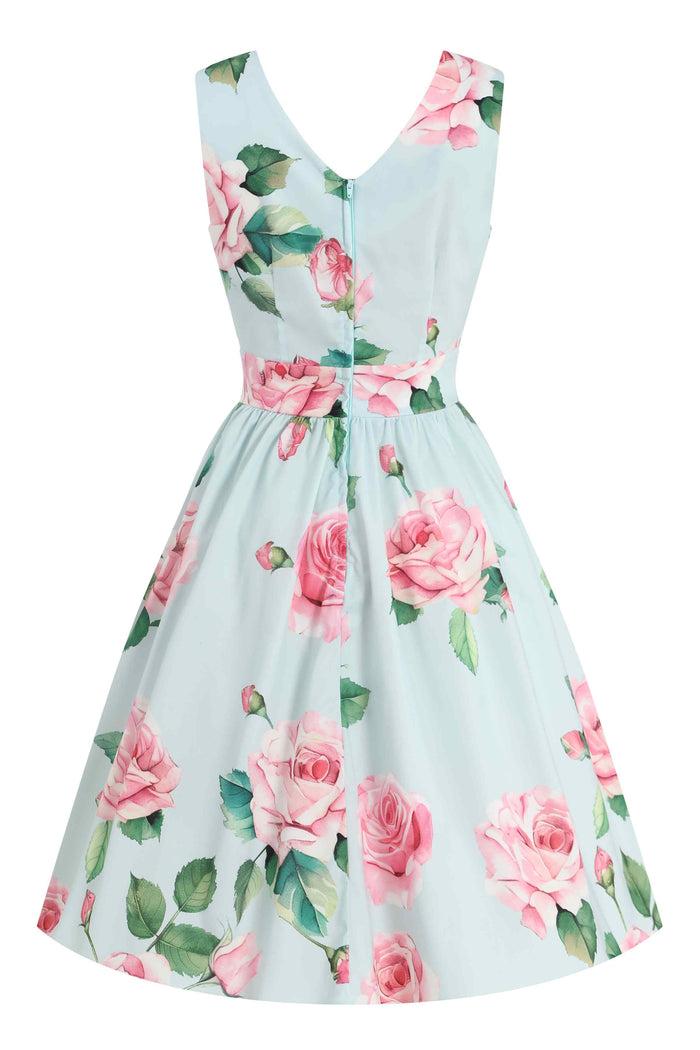 Dolly & Dotty May Crossover Bust Baby Blue Rose Dress