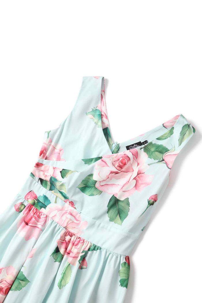 Dolly & Dotty May Crossover Bust Baby Blue Rose Dress