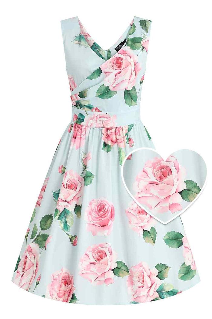dolly & dotty May Crossover Bust Baby Blue Rose Dress