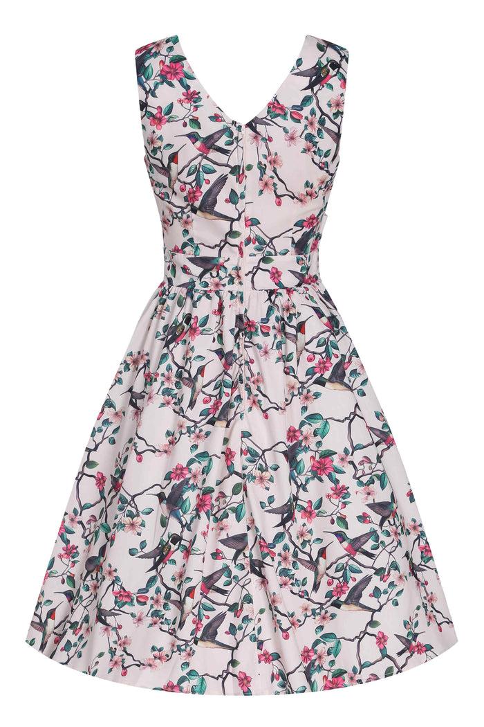 Dolly & Dotty May Crossover Bust Circle Dress In White Bird Print