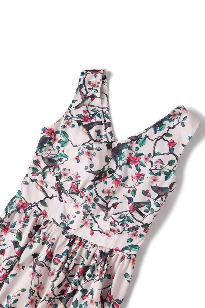 Dolly & Dotty May Crossover Bust Circle Dress In White Bird Print