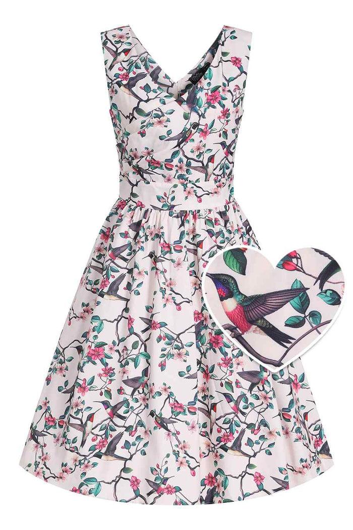 dolly & dotty May Crossover Bust Circle Dress In White Bird Print
