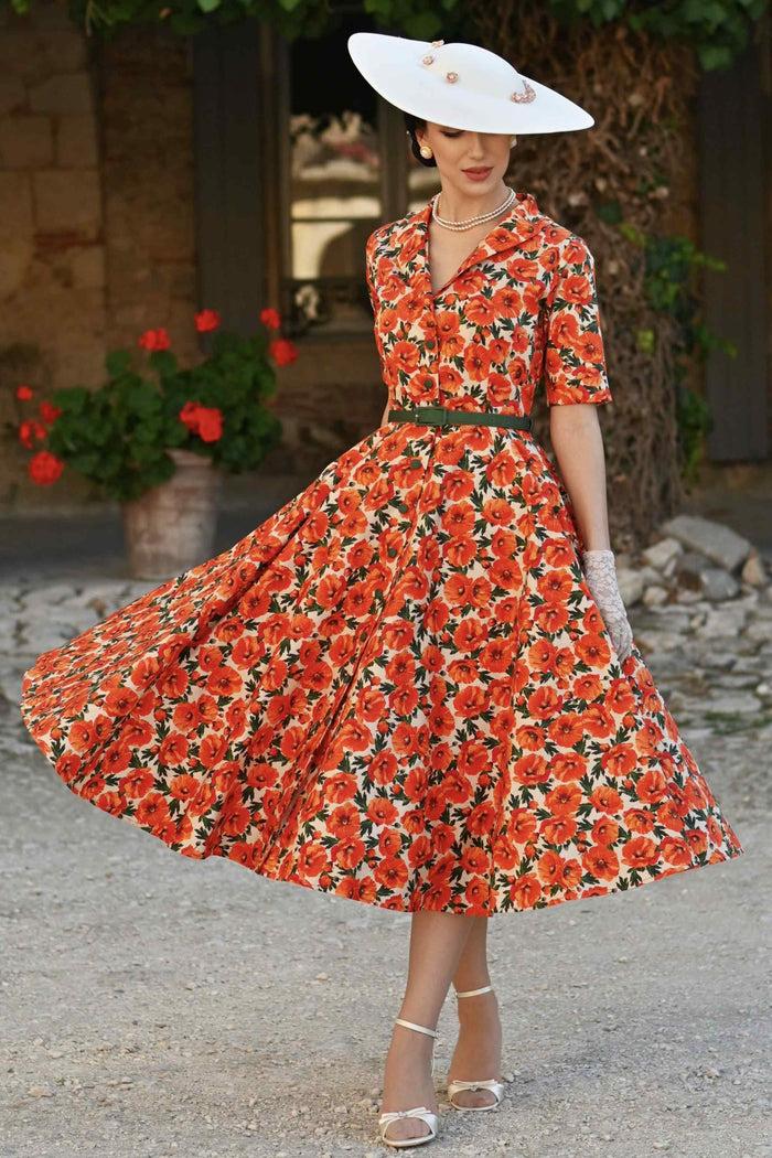Dolly & Dotty Mollie Orange Poppy Full Circle Shirt Dress
