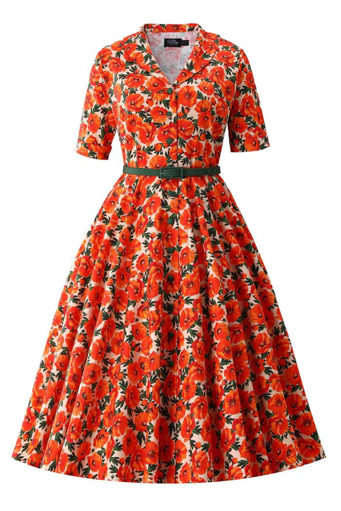 Dolly & Dotty Mollie Orange Poppy Full Circle Shirt Dress