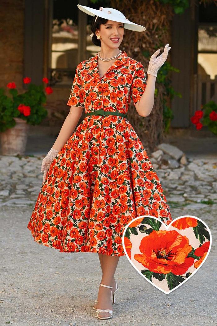 dolly & dotty Mollie Orange Poppy Full Circle Shirt Dress