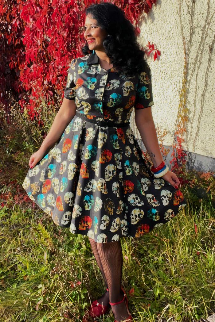 Dolly & Dotty Penelope Rockabilly Black Skull Shirt Dress