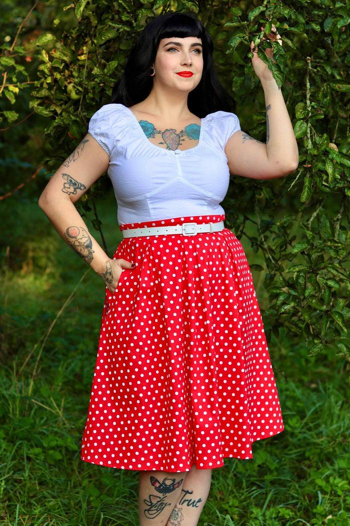 Dolly & Dotty Rochelle High Waist Polka Dot Skirt In Red