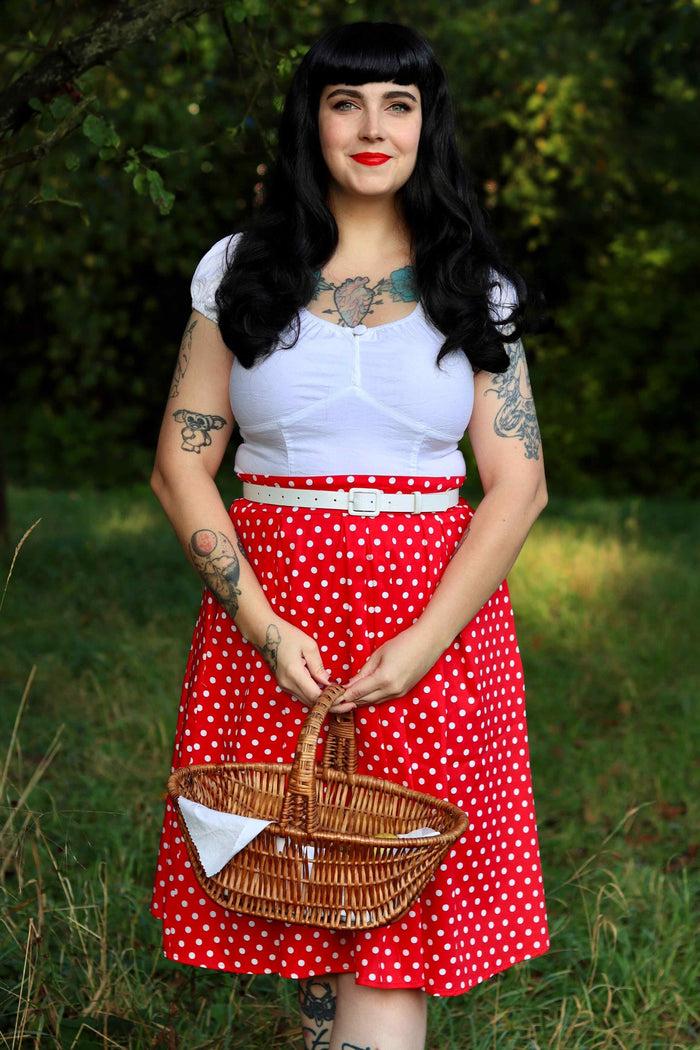 Dolly & Dotty Rochelle High Waist Polka Dot Skirt In Red