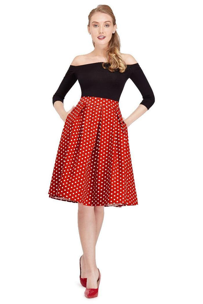 Dolly & Dotty Rochelle High Waist Polka Dot Skirt In Red