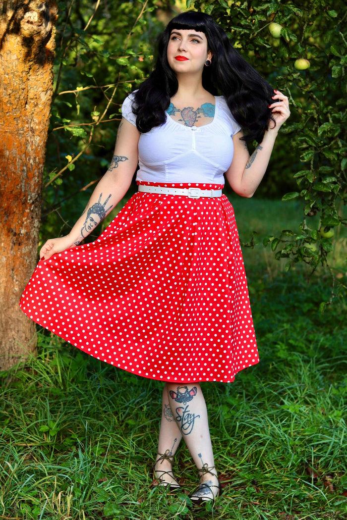 dolly & dotty Rochelle High Waist Polka Dot Skirt in Red