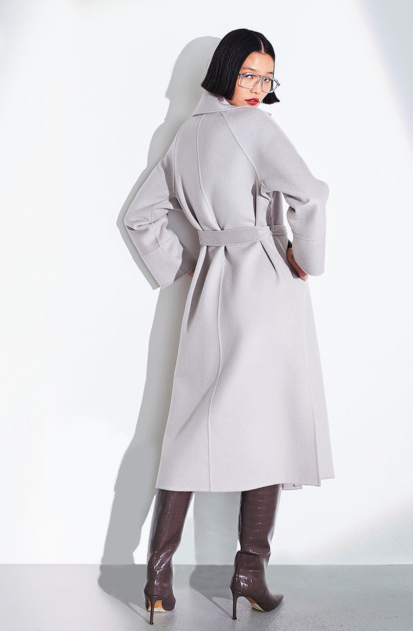 Dom Goor London 100% Wool Belted Coat. Size: 10 Only Silver