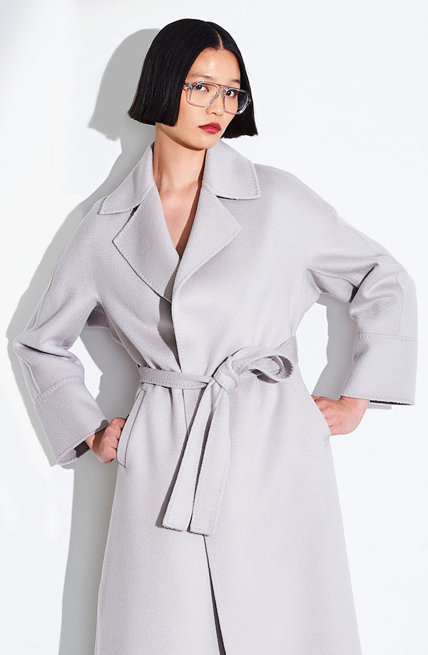 Dom Goor London 100% Wool Belted Coat. Size: 10 Only Silver
