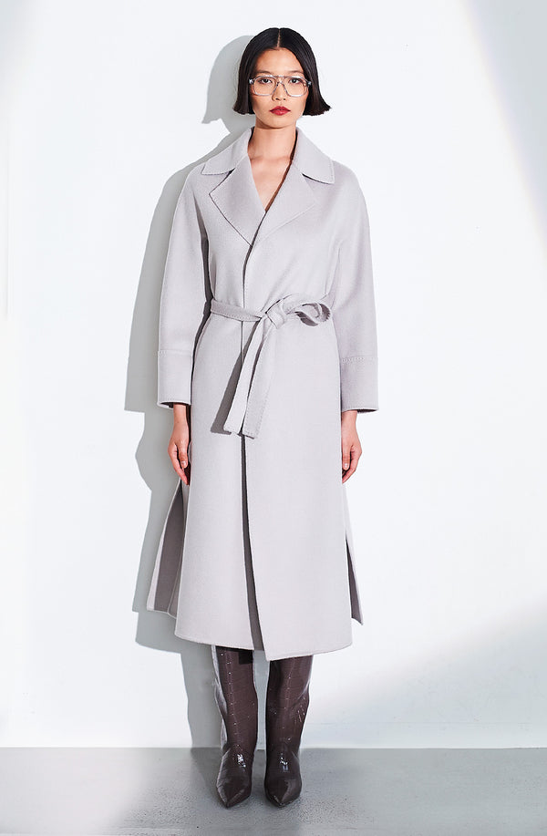 dom goor london 100% Wool Belted Coat. Size: 10 Only Silver