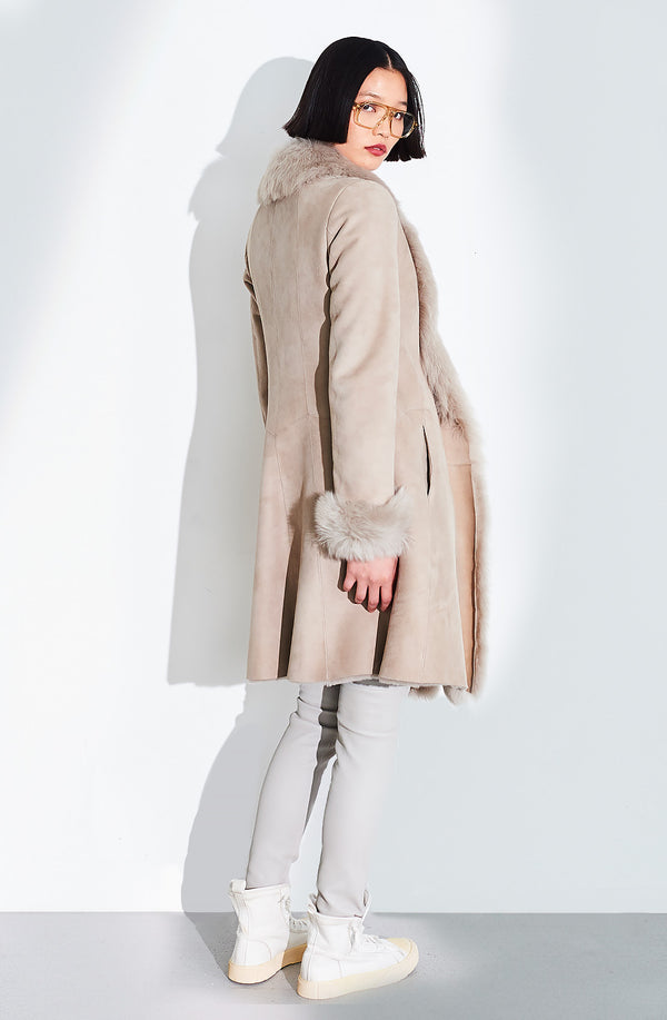 Dom Goor London Classic 3/4 Length Shearling Coat Sandstone