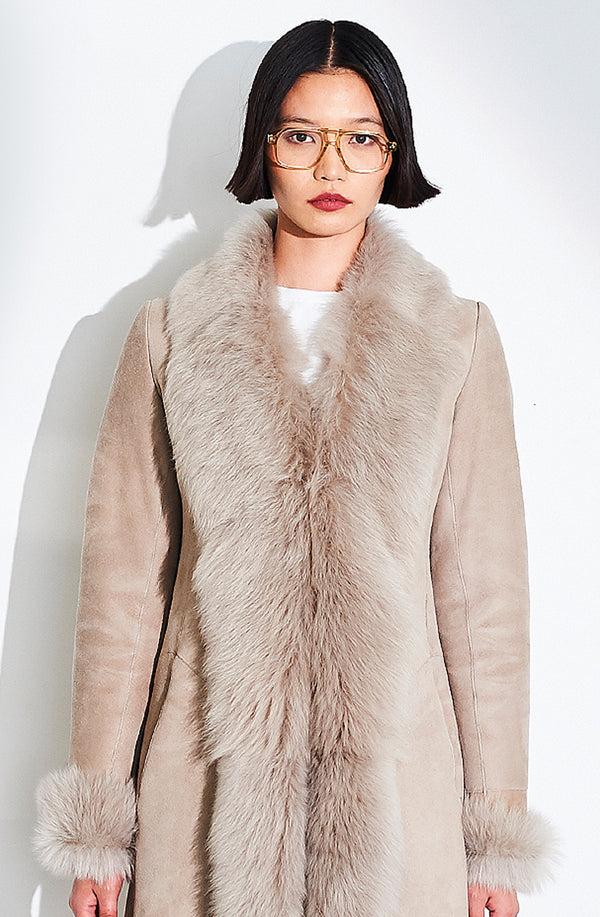 Dom Goor London Classic 3/4 Length Shearling Coat Sandstone