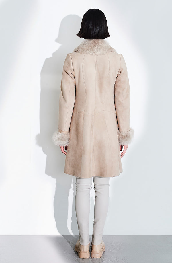 Dom Goor London Classic 3/4 Length Shearling Coat Sandstone