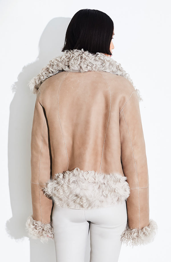 Dom Goor London Cropped Reversible Button Up Biker Jacket Sandstone