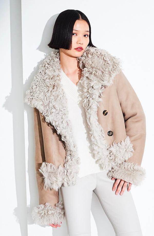 Dom Goor London Cropped Reversible Button Up Biker Jacket Sandstone