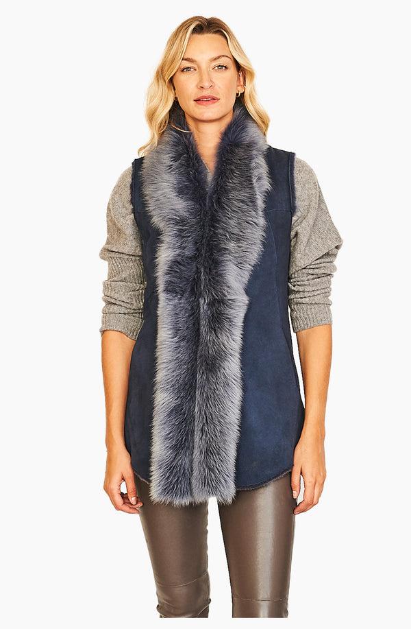 dom goor london Classic Long Length Gilet Navy