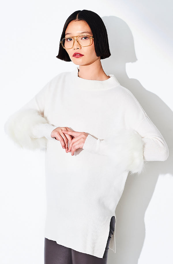 Dom Goor London Fur Trim Sweater Pearl