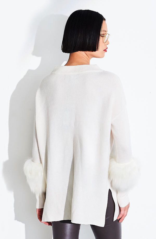 Dom Goor London Fur Trim Sweater Pearl