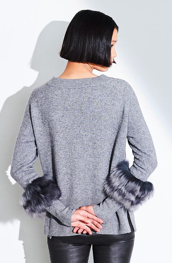 Dom Goor London Fur Trim Sweater Pewter