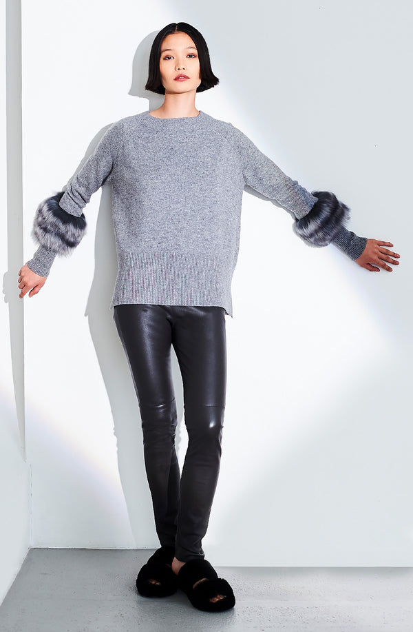 dom goor london Fur Trim Sweater Pewter