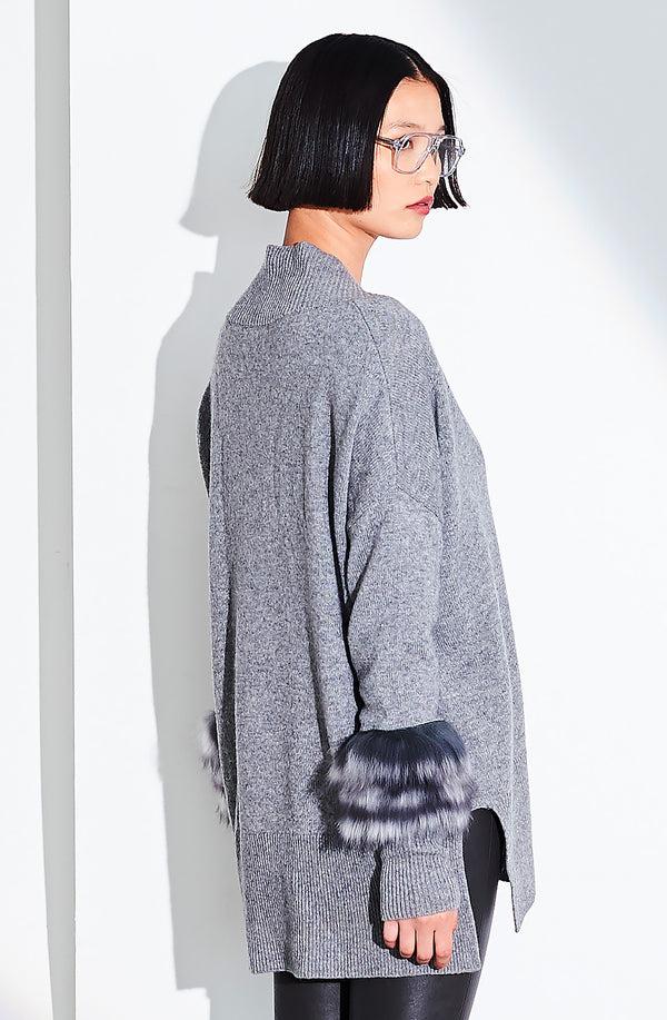 Dom Goor London V Neck Fur Trim Tunic Silver