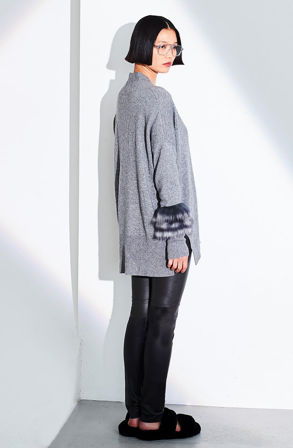 Dom Goor London V Neck Fur Trim Tunic Silver