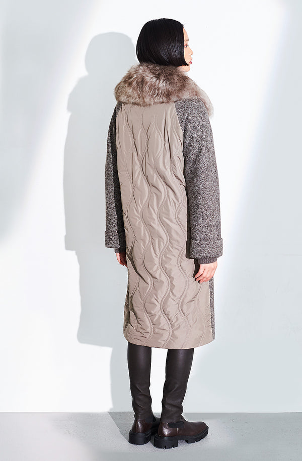 Dom Goor London Knitted Wool Blend Coat With Shearling Collar Flint