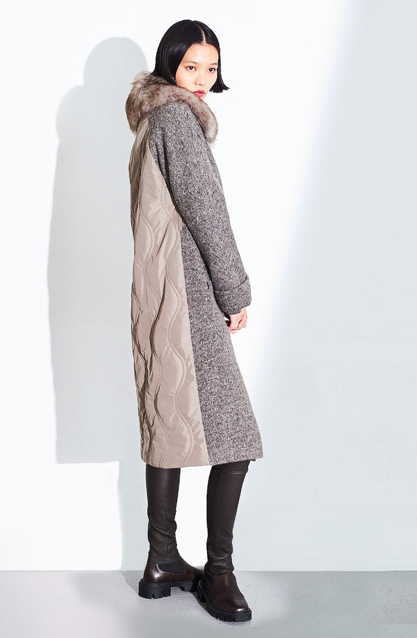 Dom Goor London Knitted Wool Blend Coat With Shearling Collar Flint