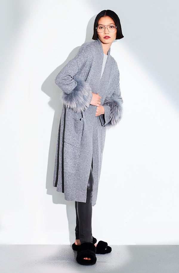 dom goor london Long Fur Trim Cardigan Size: 10 Only Silver
