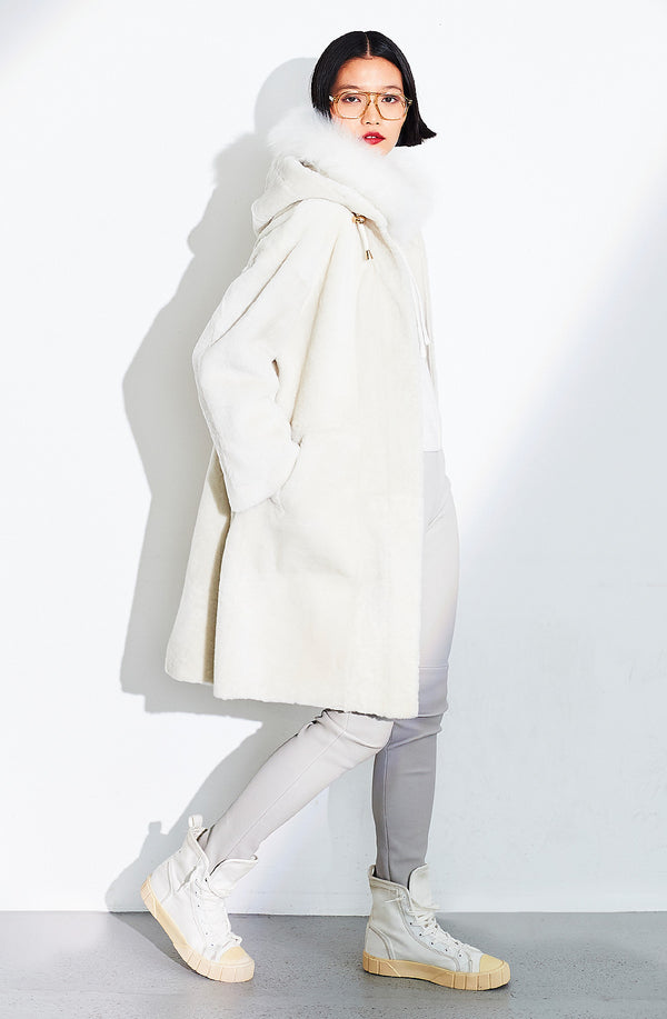 Dom Goor London Long Reversible Hooded Coat Polar White