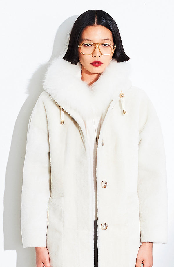 Dom Goor London Long Reversible Hooded Coat Polar White