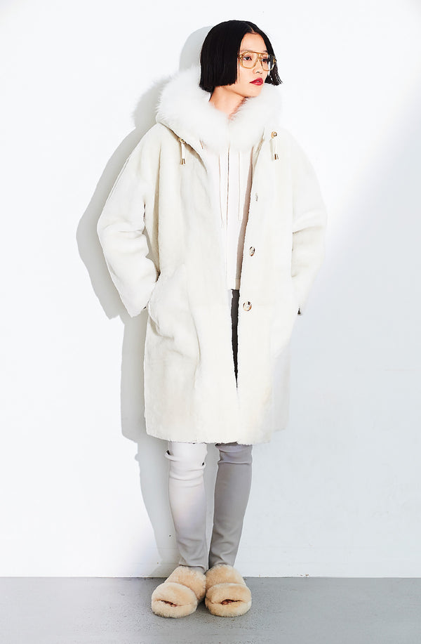 dom goor london Long Reversible Hooded Coat Polar White