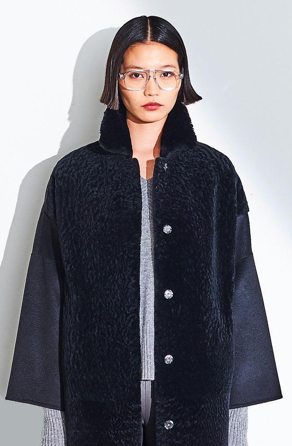 Dom Goor London Long Shearling Front Coat. Size:10 Only