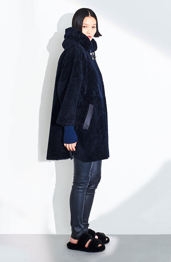 Dom Goor London Rev Shearling Hooded Parka Sapphire