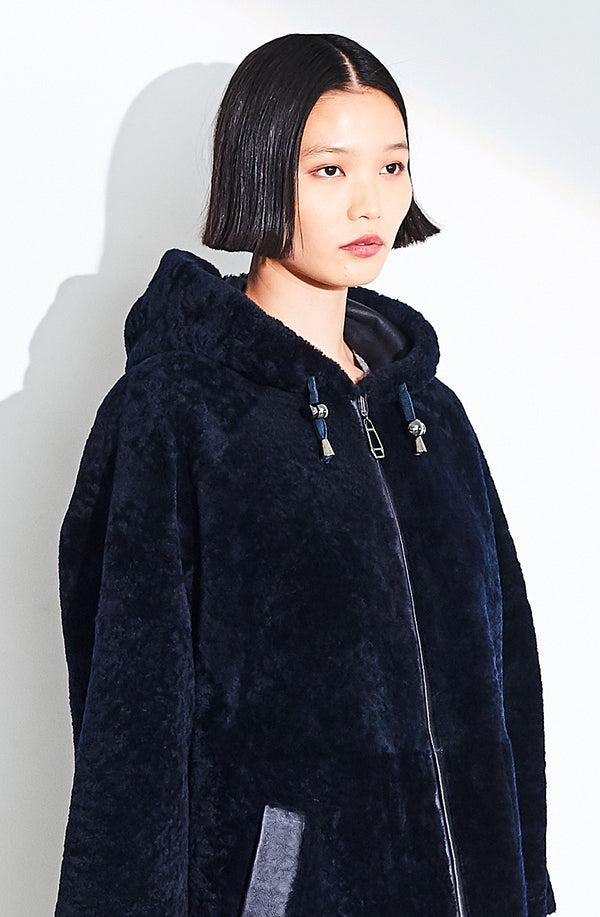 Dom Goor London Rev Shearling Hooded Parka Sapphire