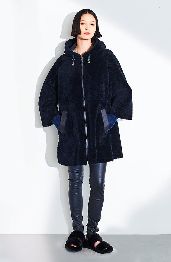 dom goor london Rev Shearling Hooded Parka Sapphire