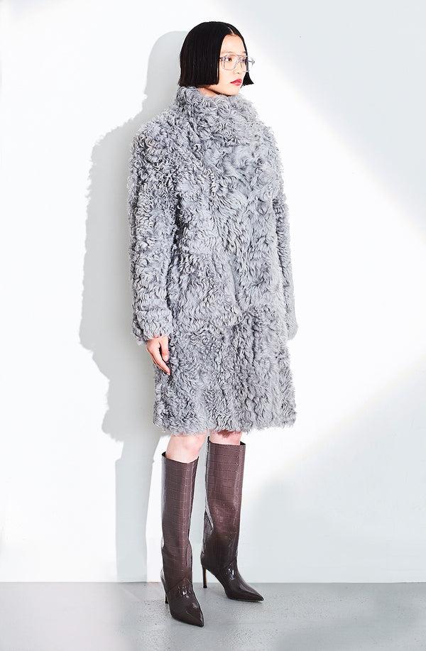 Dom Goor London Reversible Curly Toscana Coat Silver Grey