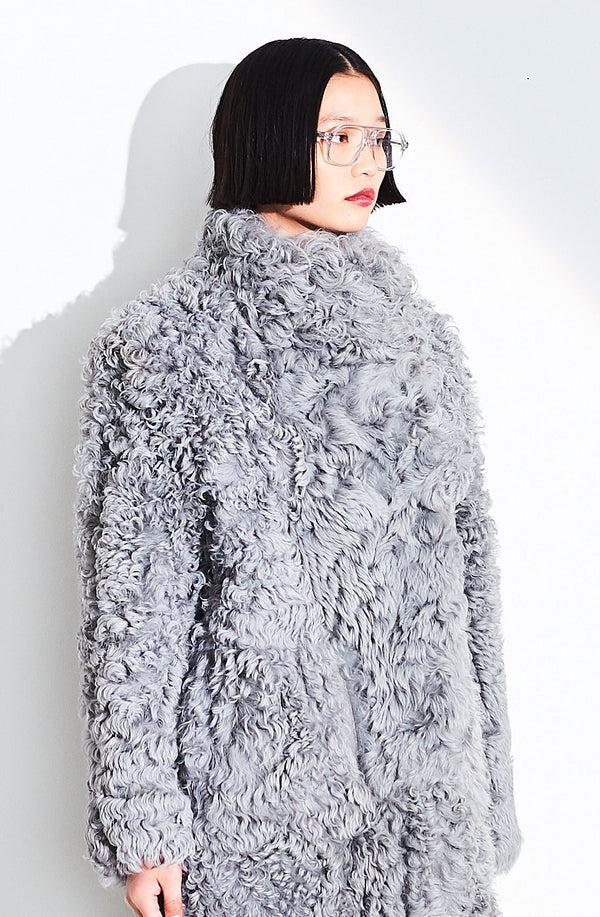 Dom Goor London Reversible Curly Toscana Coat Silver Grey