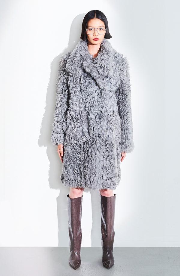 dom goor london Reversible Curly Toscana Coat Silver Grey
