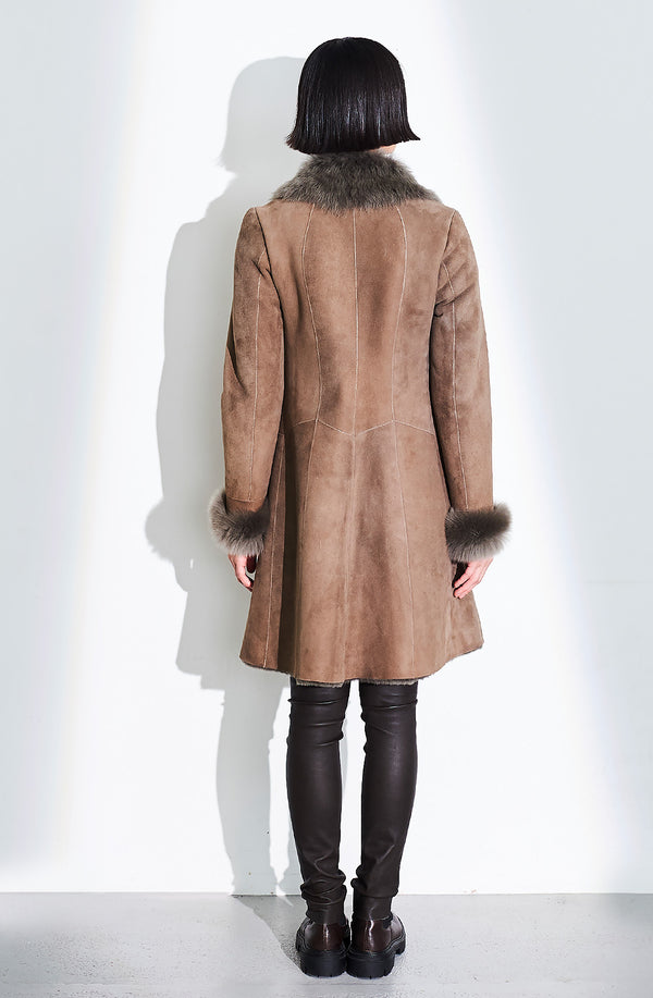 Dom Goor London Three-Quarter Length Shearling Coat Flint